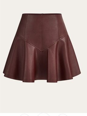 Commense Burgundy PU High-Waist Flared Mini Skirt